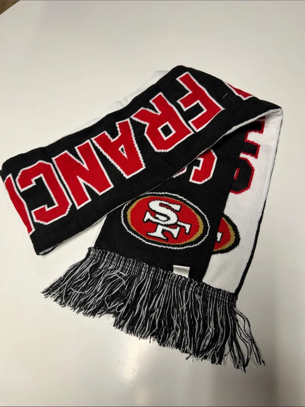 San Francisco 49ers Black and White Knit Team Scarf with Red Accent unisex